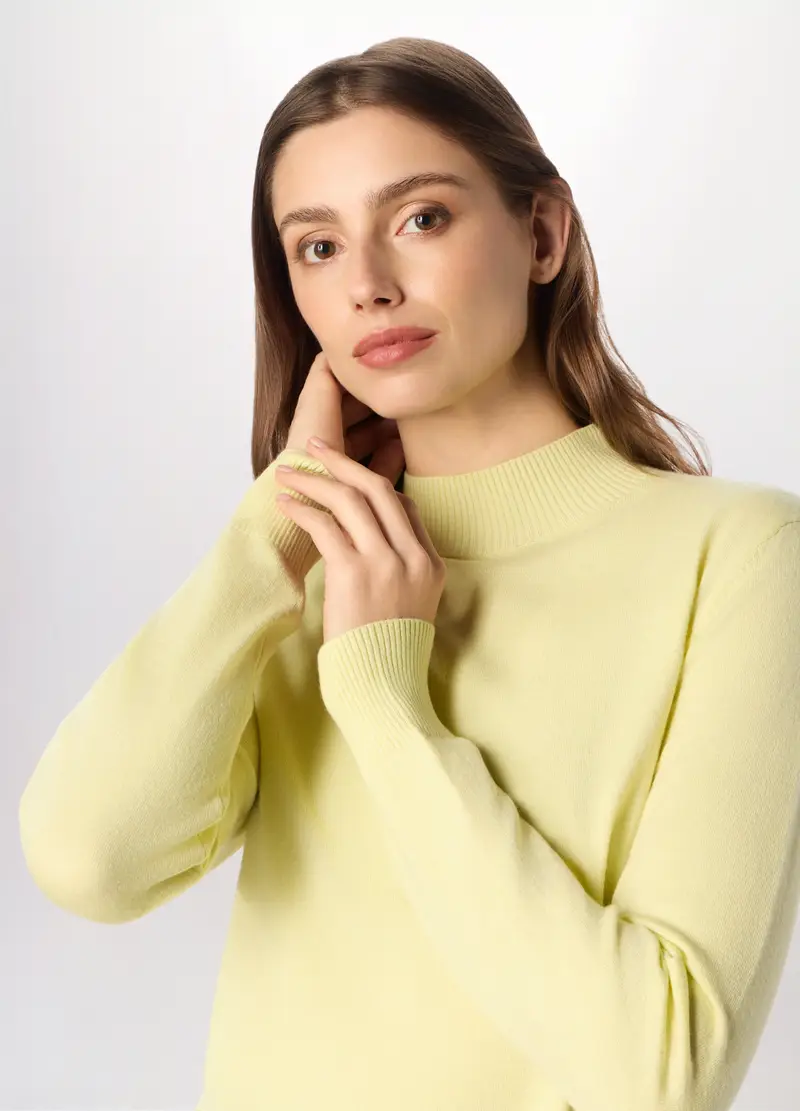 Pullover Tricot Misto Viscosa Donna, Giallo chiaro miniatura 3