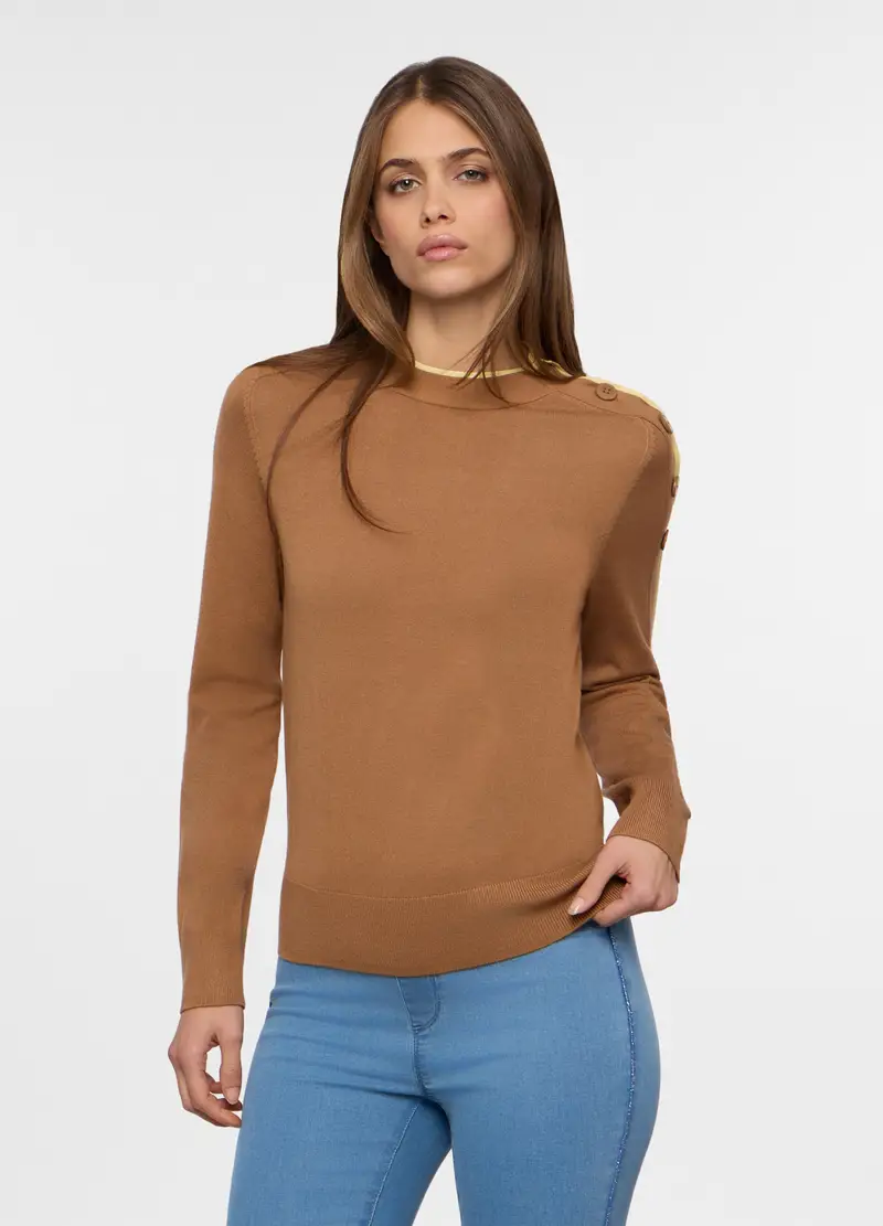 Pullover Tricot Misto Viscosa Donna, Marrone chiaro