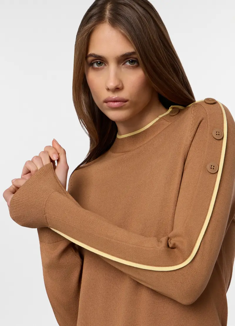 Pullover Tricot Misto Viscosa Donna, Marrone chiaro miniatura 3