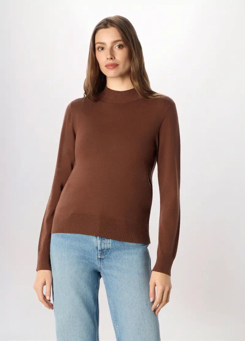 Pullover Tricot Misto Viscosa Donna, Marrone cioccolato