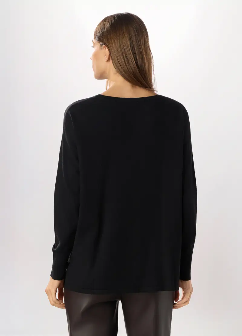 Pullover Tricot Misto Viscosa Donna, Nero miniatura 2