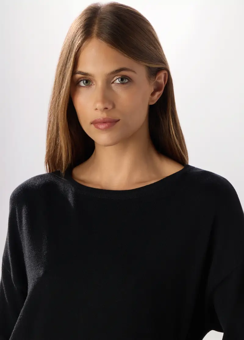 Pullover Tricot Misto Viscosa Donna, Nero miniatura 3