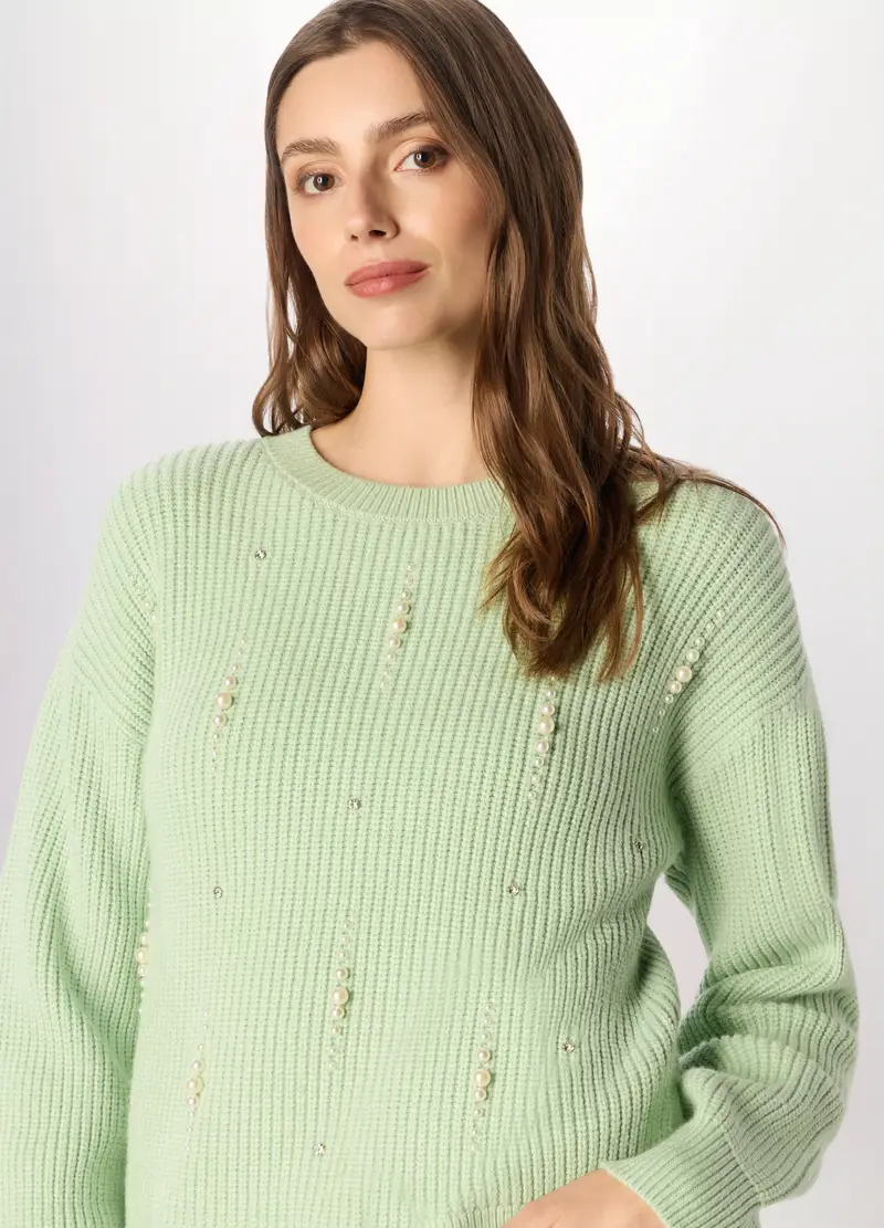 Pullover Tricot Misto Viscosa Donna, Verde chiaro miniatura 3