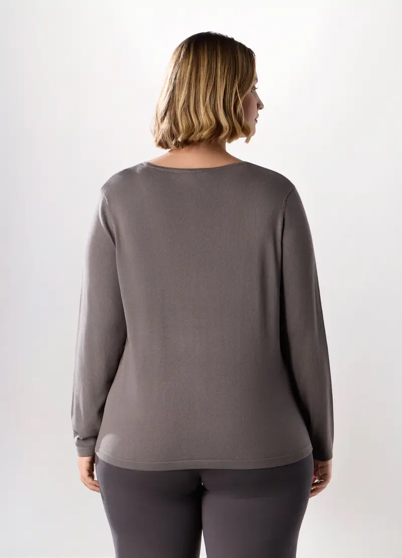 Pullover Tricot Tinta Unita Donna Curvy, Grigio cemento miniatura 2