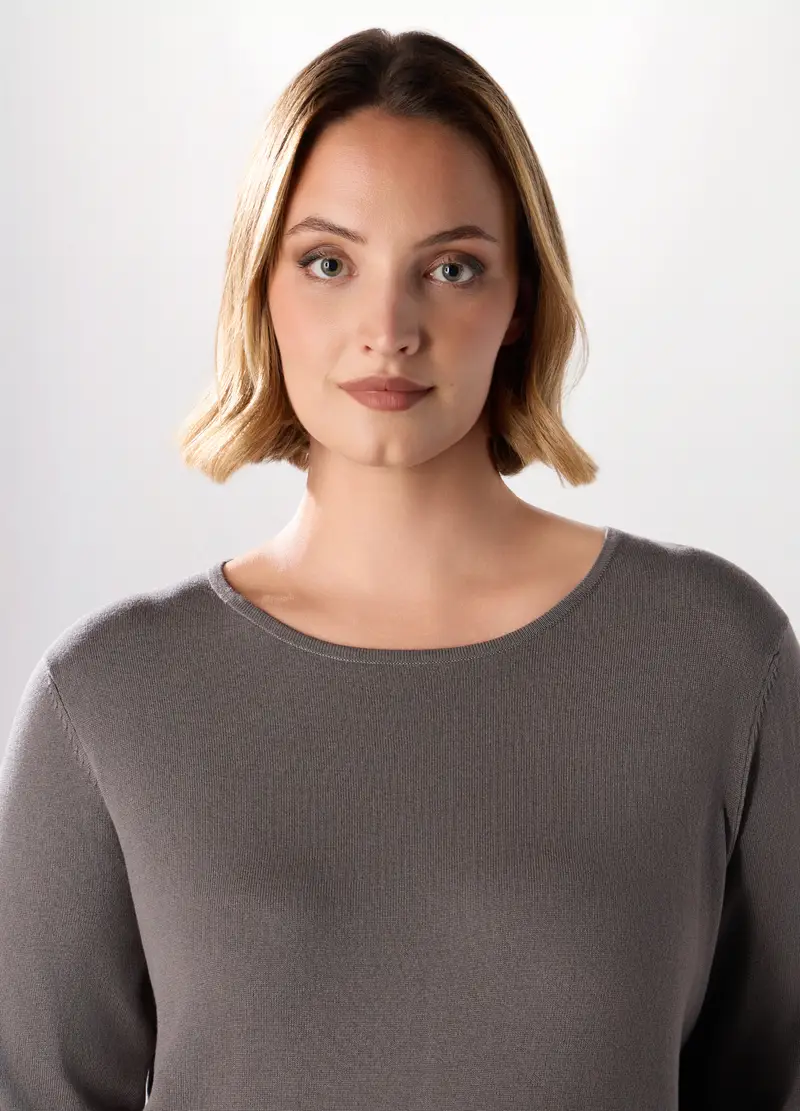 Pullover Tricot Tinta Unita Donna Curvy, Grigio cemento miniatura 3