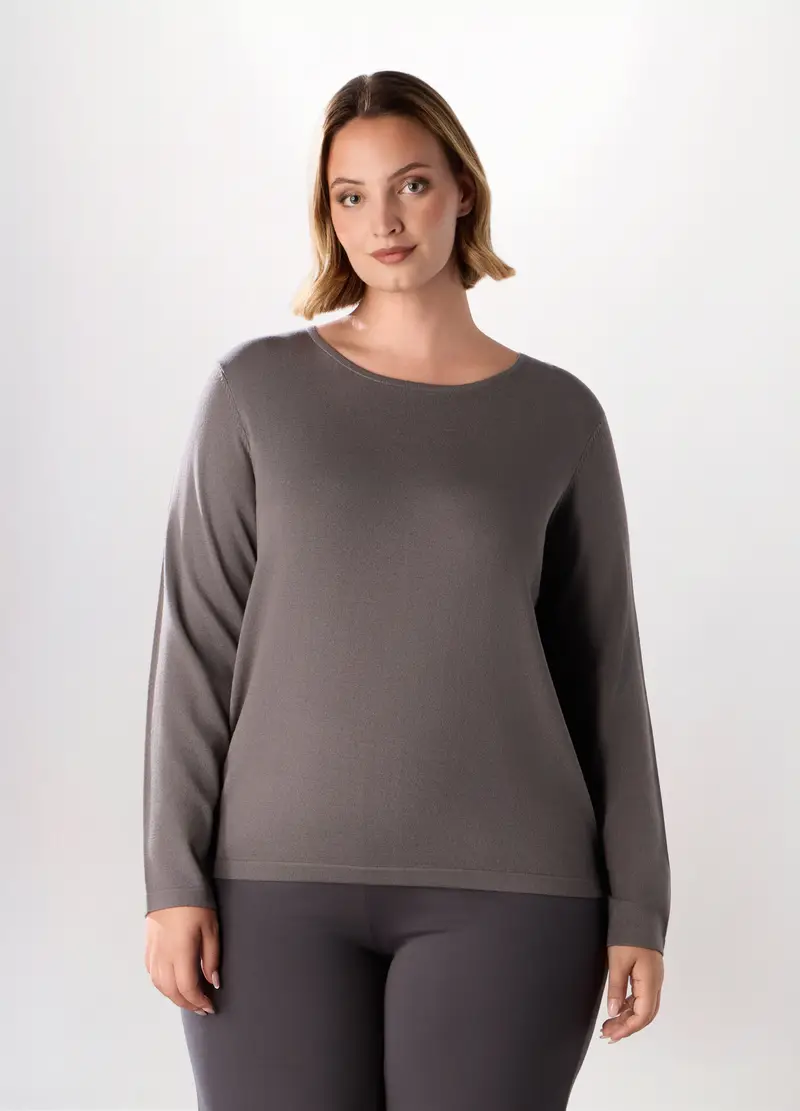 Pullover Tricot Tinta Unita Donna Curvy, Grigio cemento
