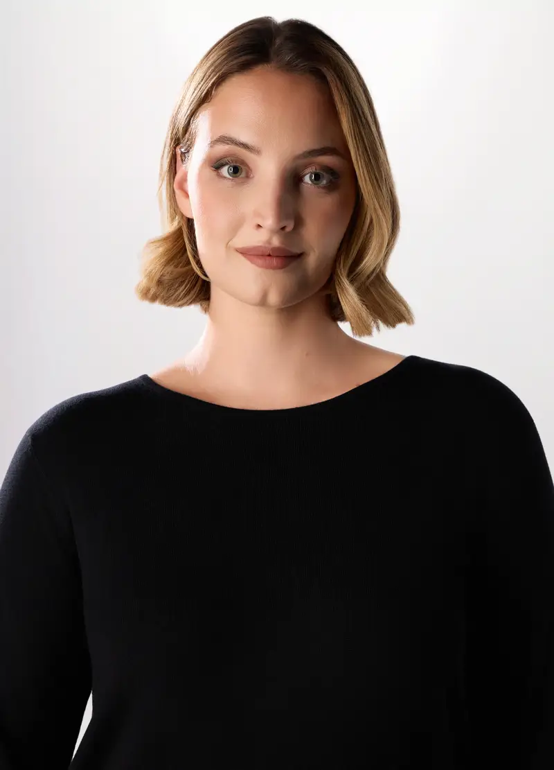 Pullover Tricot Tinta Unita Donna Curvy, Nero miniatura 3