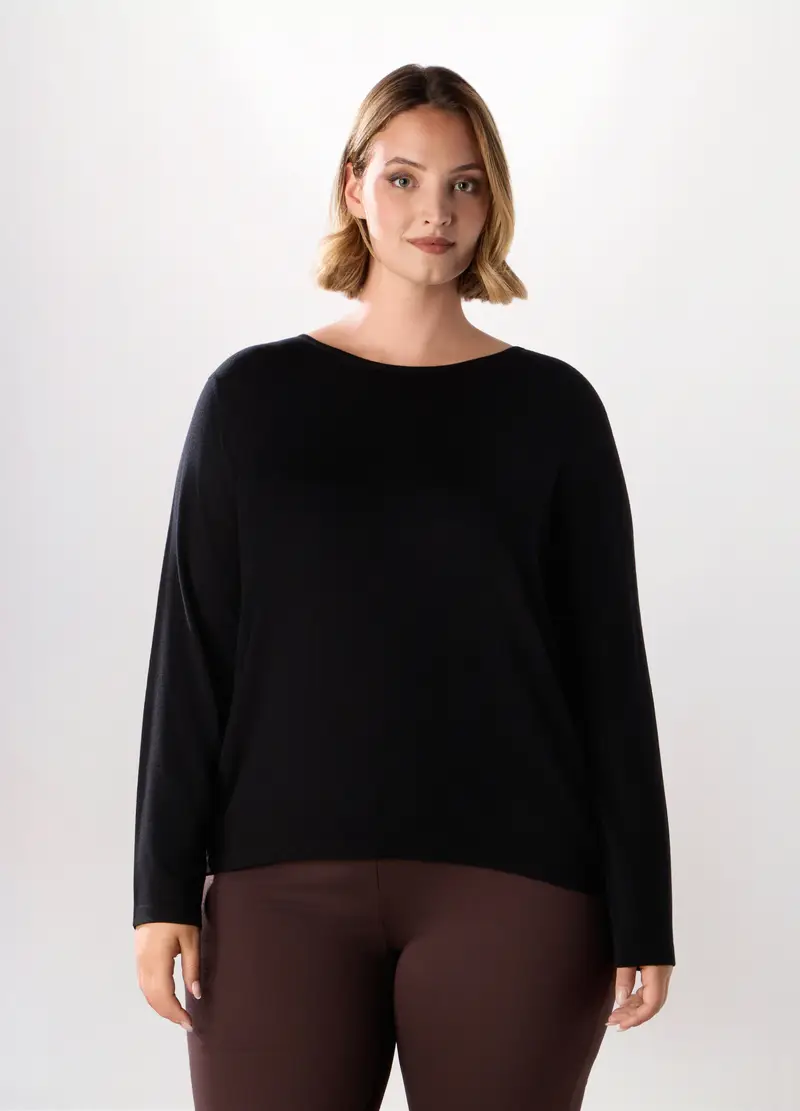 Pullover Tricot Tinta Unita Donna Curvy, Nero