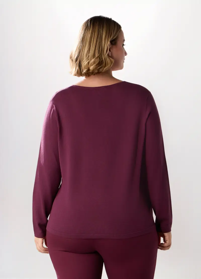 Pullover Tricot Tinta Unita Donna Curvy, Rosso bordeaux miniatura 2