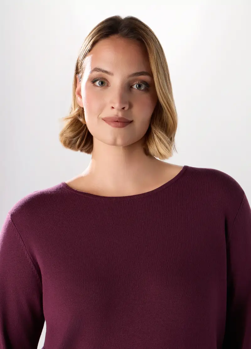 Pullover Tricot Tinta Unita Donna Curvy, Rosso bordeaux miniatura 3