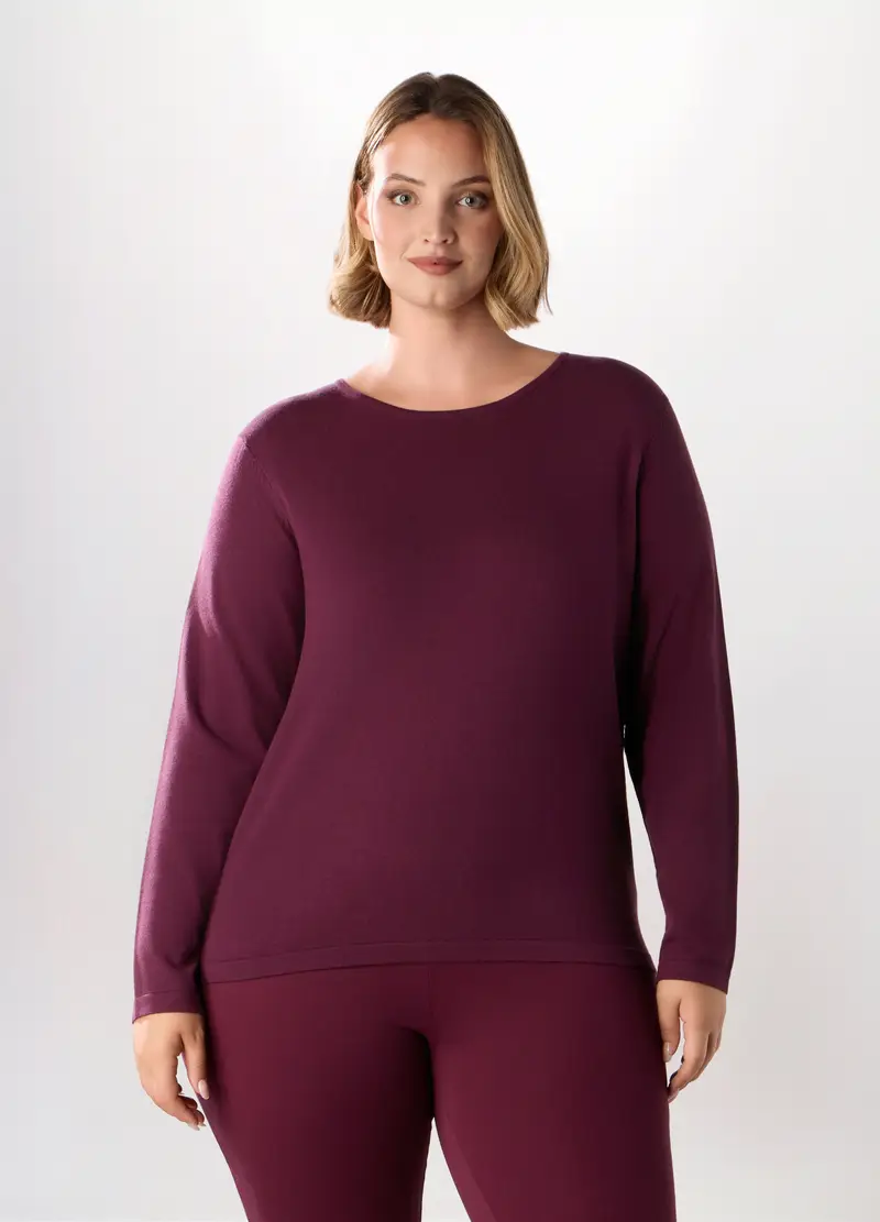 Pullover Tricot Tinta Unita Donna Curvy, Rosso bordeaux