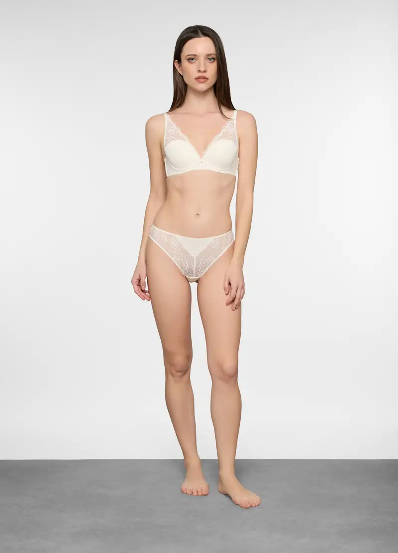Reggiseno A Balconcino In Pizzo Donna, Bianco avorio