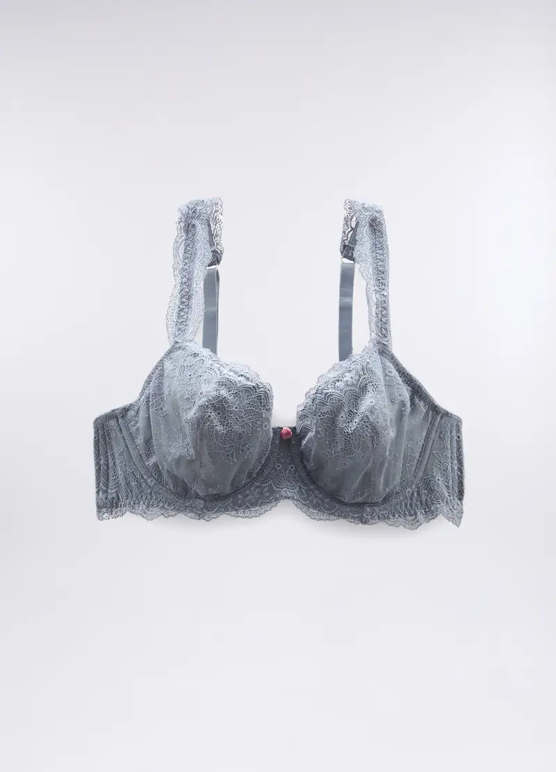 Reggiseno A Balconcino In Pizzo Donna, Grigio chiaro