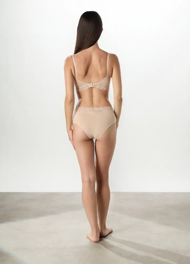 Reggiseno A Triangolo In Cotone Stretch, Donna, Beige scuro miniatura 2