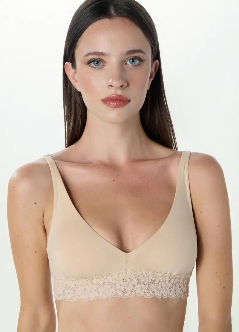 Reggiseno A Triangolo In Cotone Stretch, Donna, Beige scuro miniatura 3