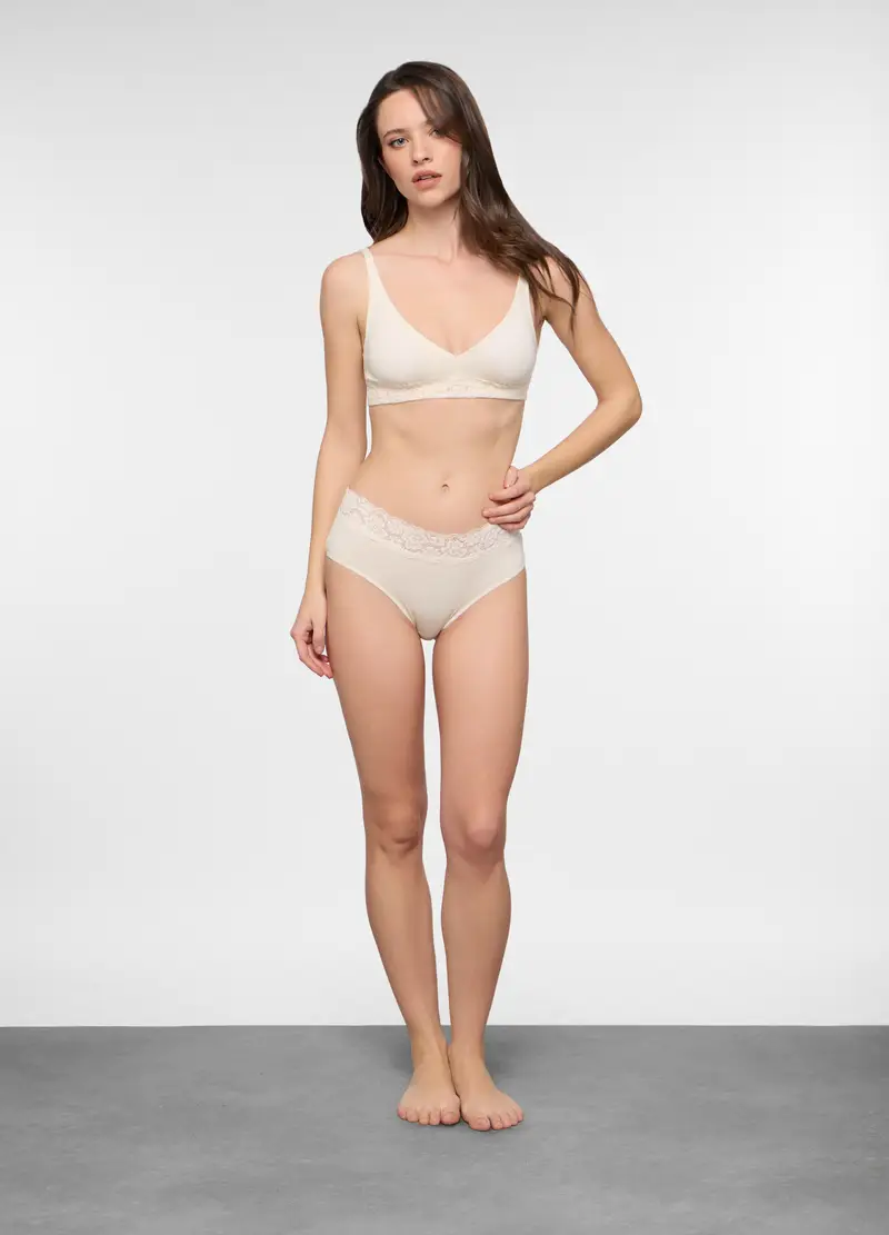 Reggiseno A Triangolo In Jersey Di Cotone Stretch Donna, Bianco panna