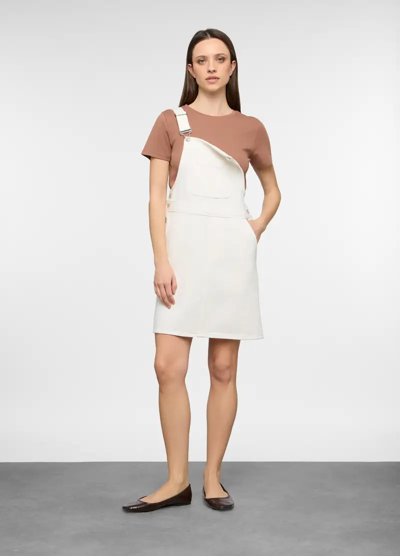 Salopette Con Gonna Fit Regular In Denim Donna, Bianco gesso