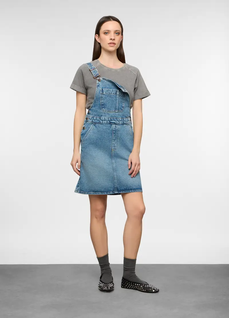 Salopette Con Gonna Fit Regular In Denim Donna, Blu denim