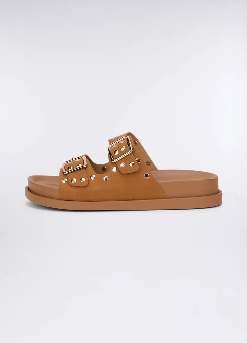 Sandali A Doppia Fascia Donna, Marrone chiaro miniatura 2