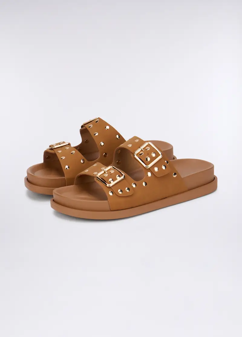 Sandali A Doppia Fascia Donna, Marrone chiaro