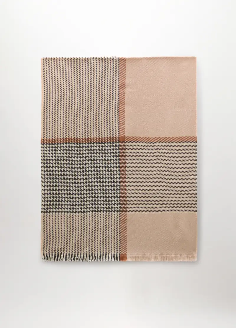 Sciarpa A Quadri Donna, Beige chiaro