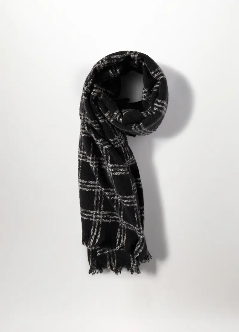 , Sciarpa A Quadri Donna, Nero/Bianco miniatura 2