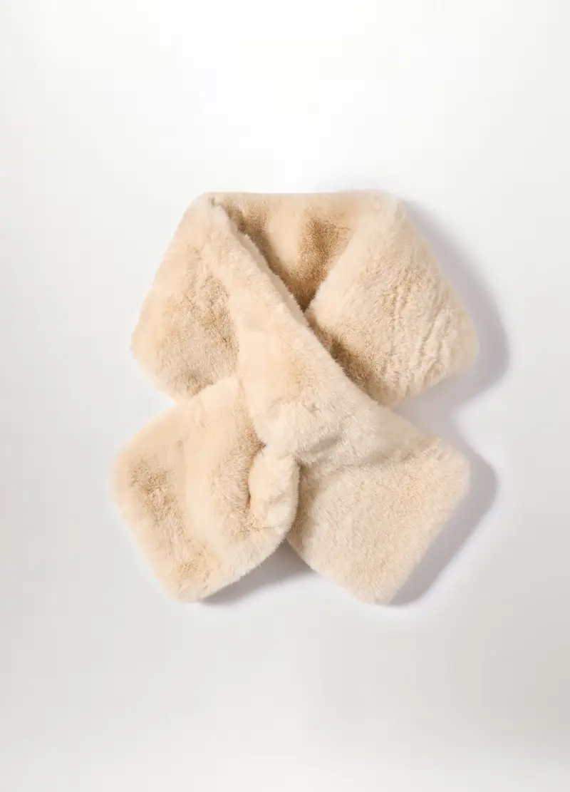 Sciarpa In Eco Fur Donna, Bianco/Beige miniatura 2