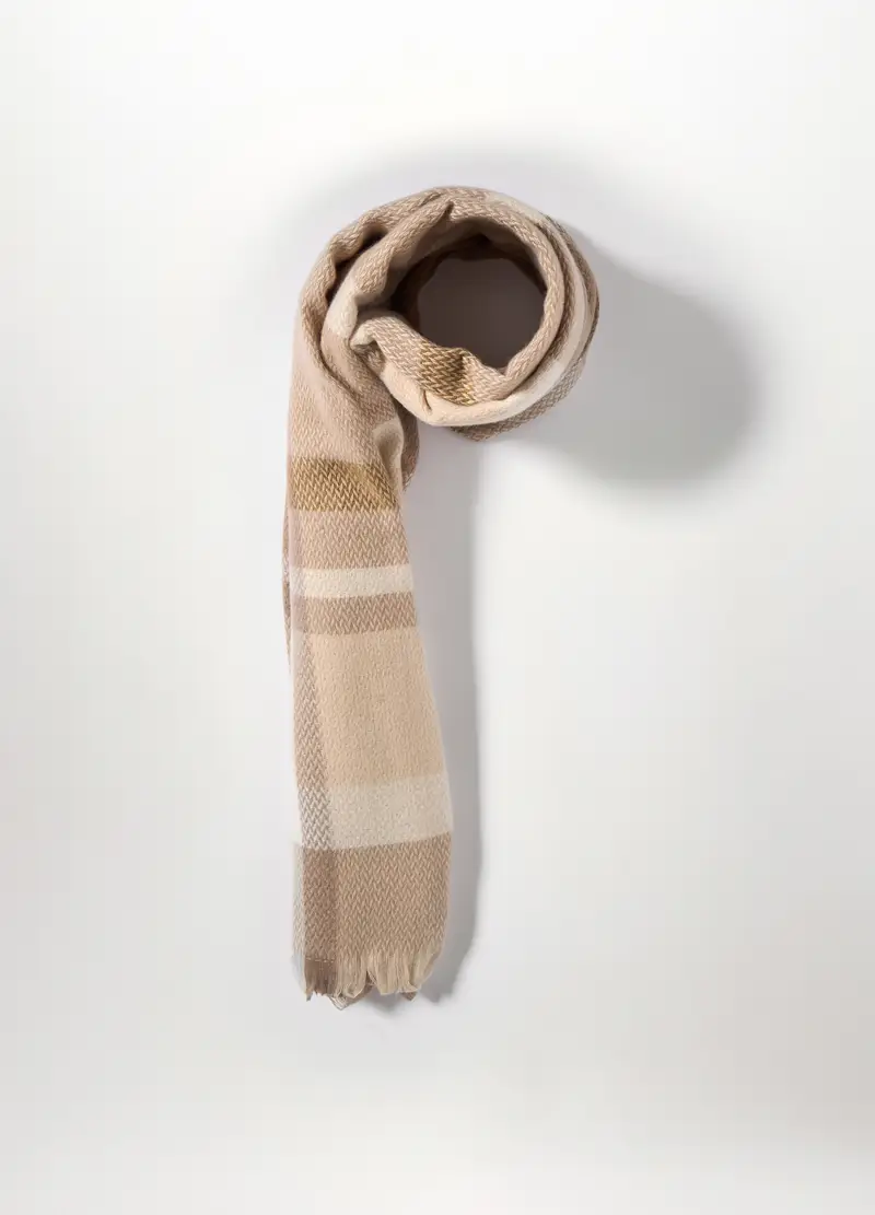 Sciarpa Jacquard A Quadri Donna, Beige chiaro miniatura 2