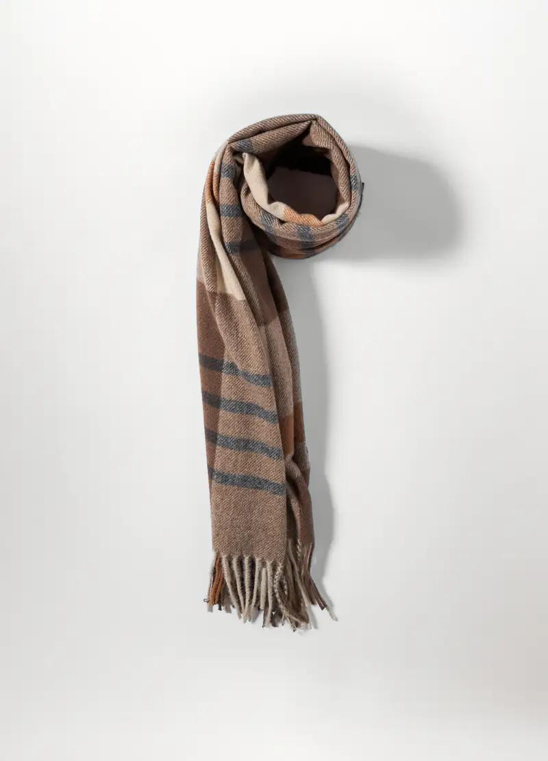 Sciarpa Misto Viscosa A Quadri Donna, Marrone cioccolato miniatura 2