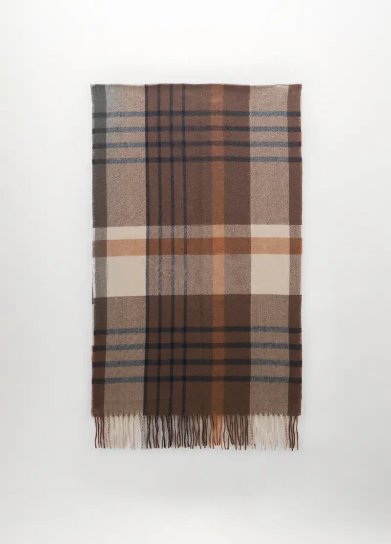 Sciarpa Misto Viscosa A Quadri Donna, Marrone cioccolato