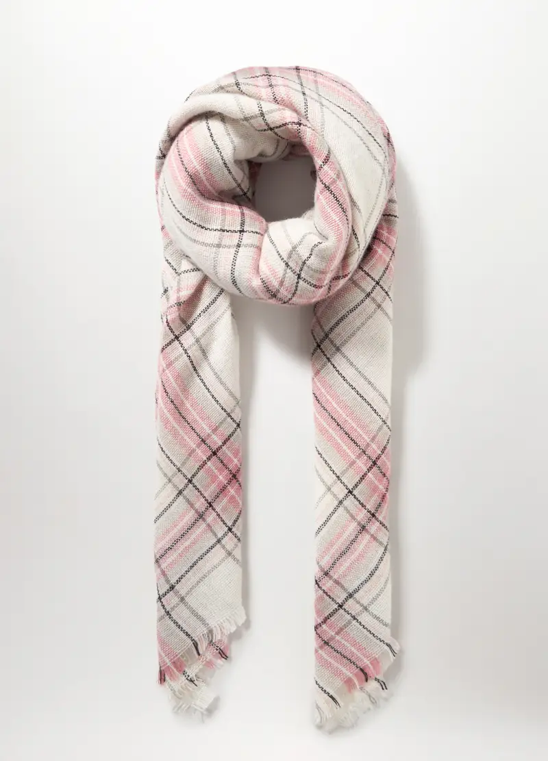 Sciarpa Tartan Sfrangiata, Donna, Bianco/Rosa miniatura 2