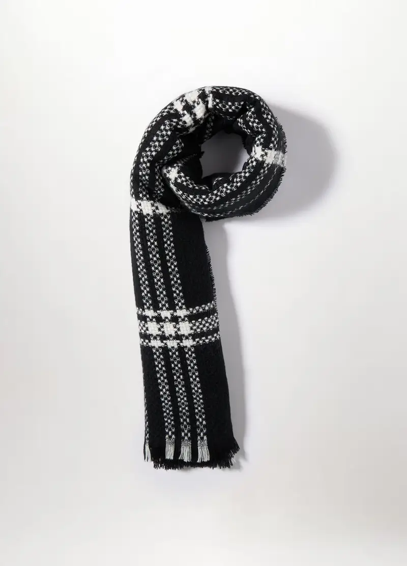 Sciarpa Tricot A Quadri Donna, Nero/Bianco miniatura 2