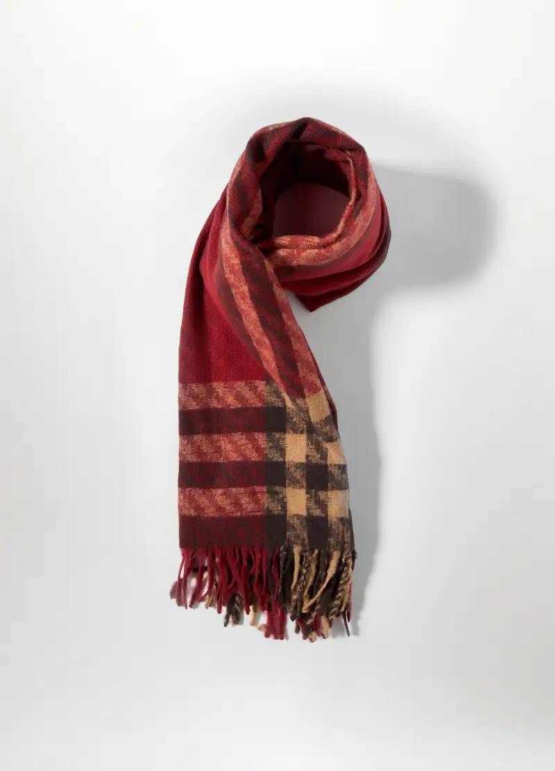 Sciarpa Tricot A Quadri Donna, Rosso scuro miniatura 2