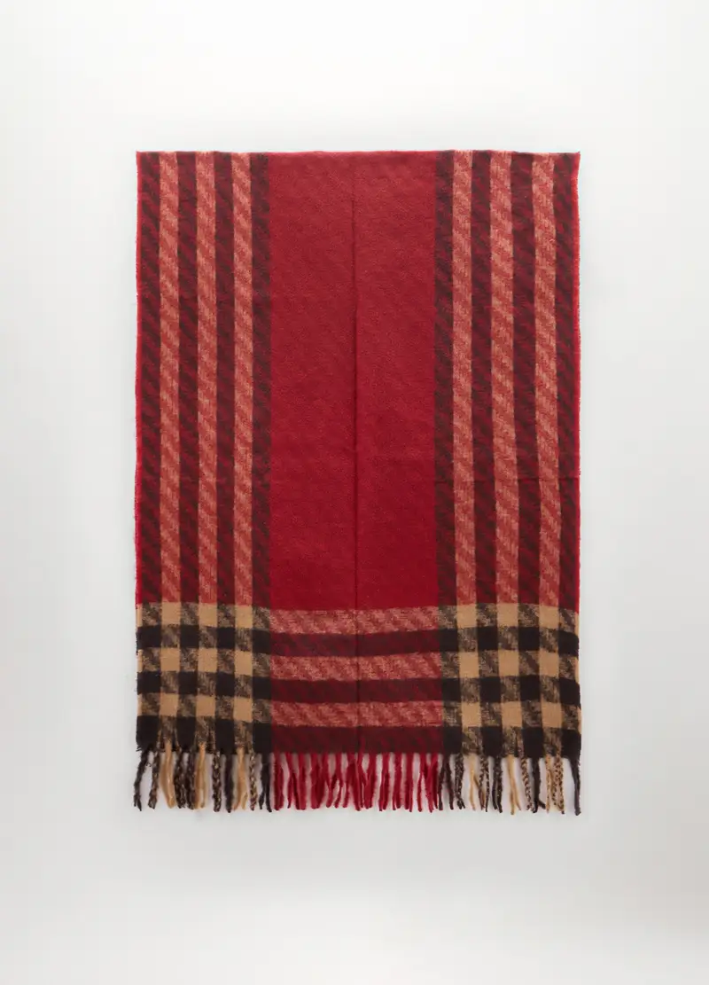 Sciarpa Tricot A Quadri Donna, Rosso scuro