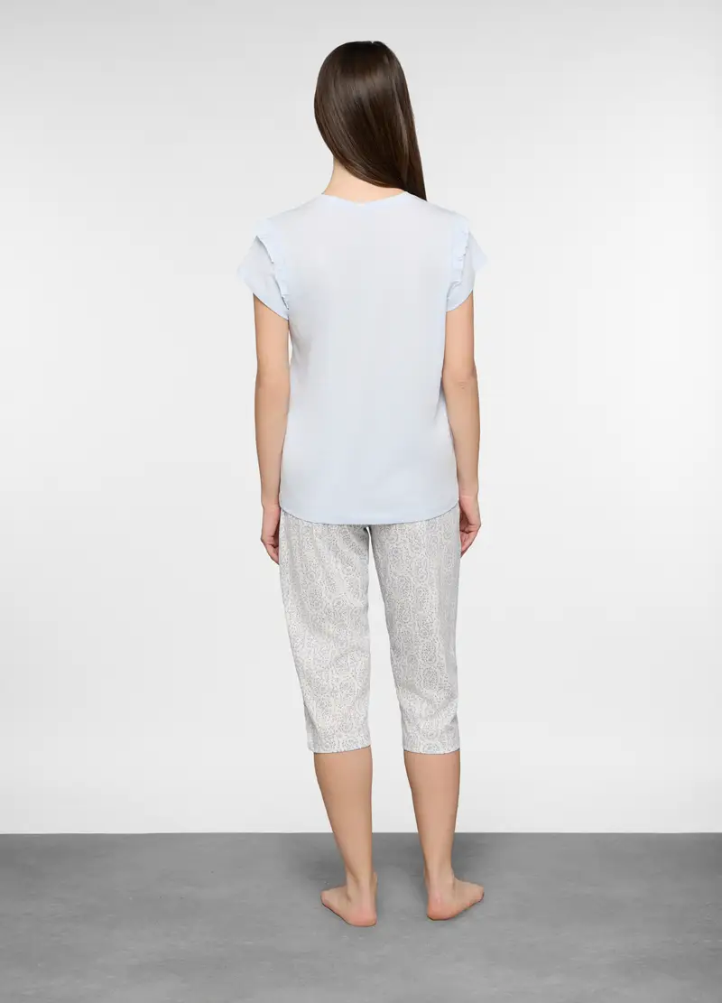 Set Pigiama Corto In Jersey Di Puro Cotone Donna, Azzurro chiaro miniatura 2