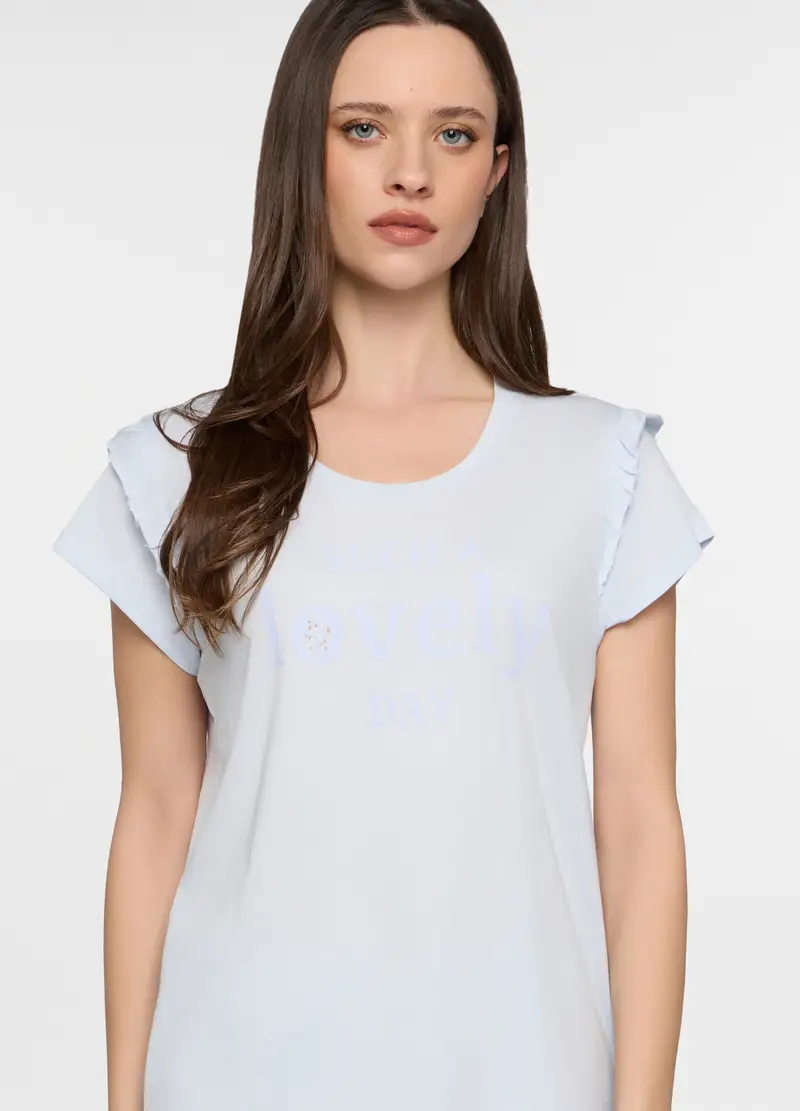 Set Pigiama Corto In Jersey Di Puro Cotone Donna, Azzurro chiaro miniatura 3