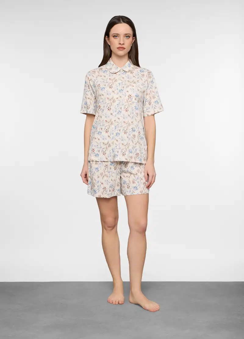 Set Pigiama Corto In Jersey Di Puro Cotone Donna, Bianco