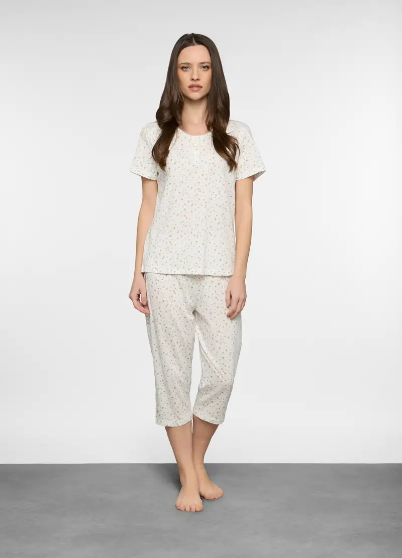 Set Pigiama Corto In Jersey Di Puro Cotone Donna, Bianco