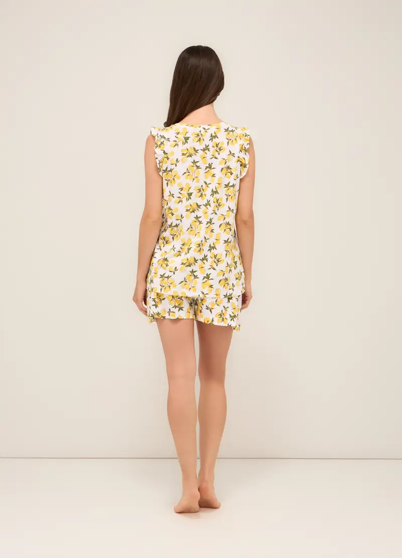 Set Pigiama Corto In Jersey Di Puro Cotone Donna, Bianco/Giallo miniatura 2
