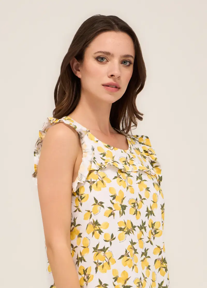 Set Pigiama Corto In Jersey Di Puro Cotone Donna, Bianco/Giallo miniatura 3