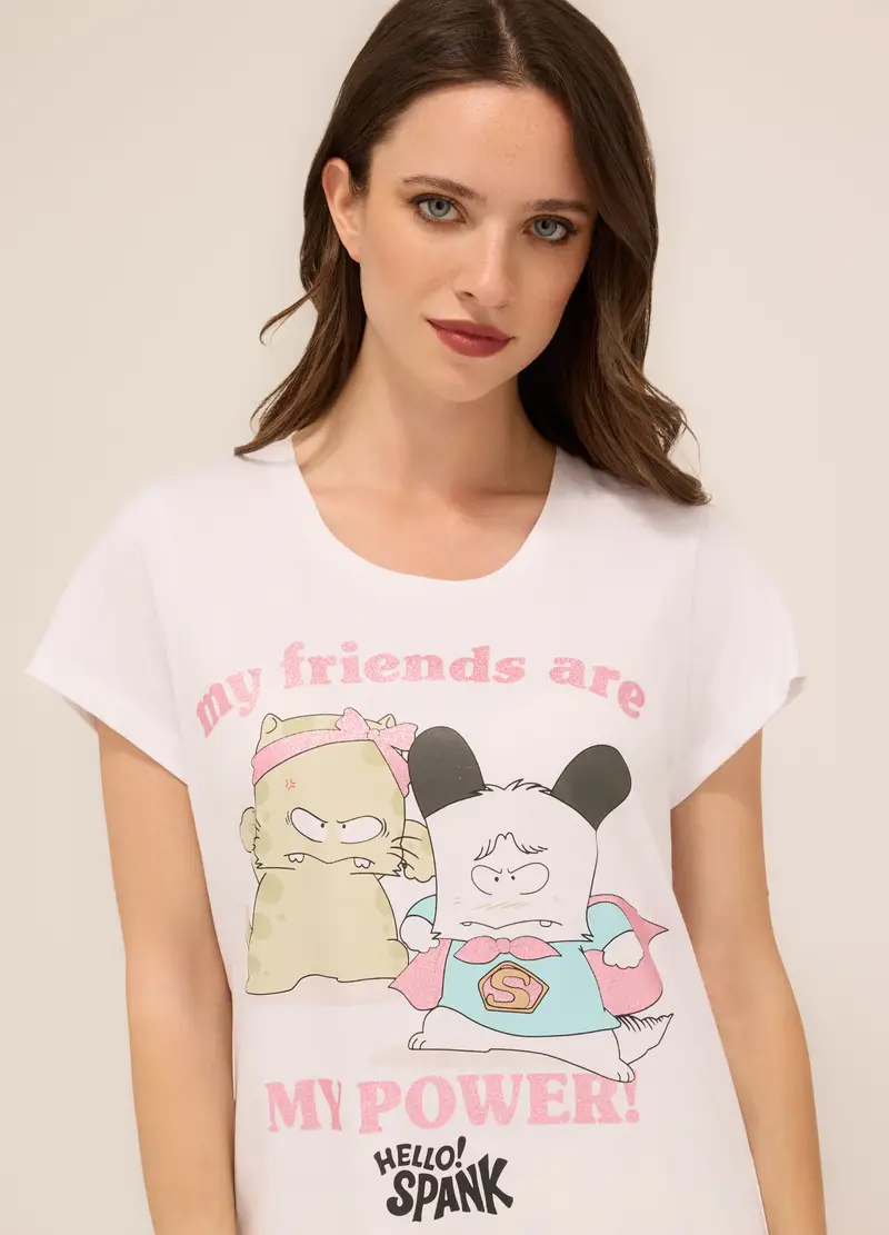 Upim, Set Pigiama Corto In Jersey Di Puro Cotone Donna, Bianco/Giallo, Taglia: XS miniatura 2