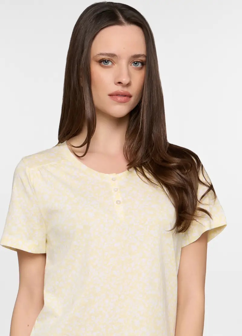 Set Pigiama Corto In Jersey Di Puro Cotone Donna, Giallo limone miniatura 3