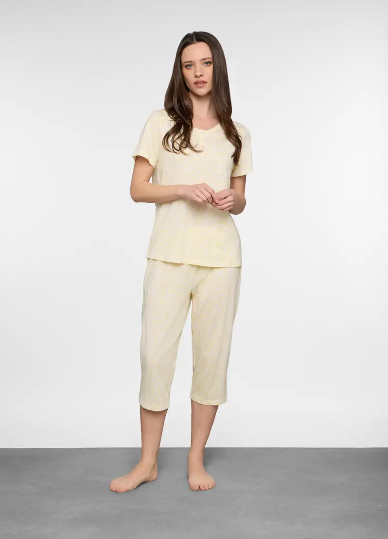 Set Pigiama Corto In Jersey Di Puro Cotone Donna, Giallo limone