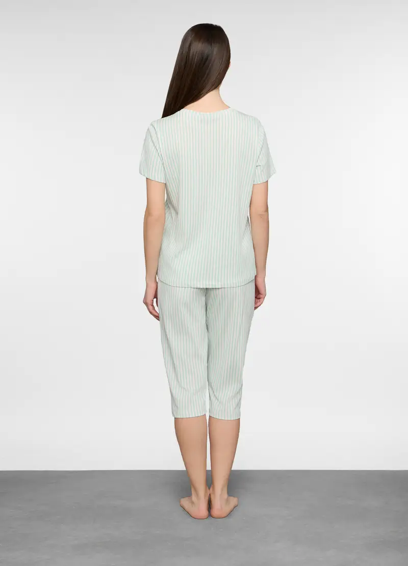 Set Pigiama Corto In Jersey Di Puro Cotone Donna, Verde acqua miniatura 2