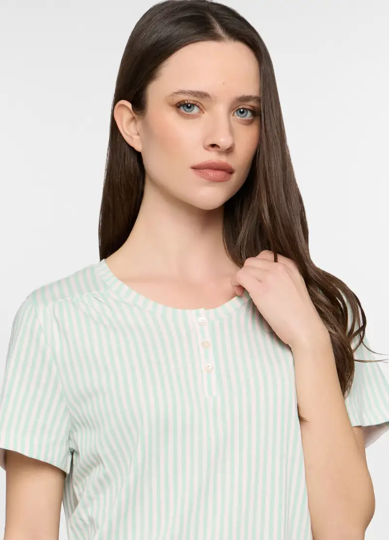 Set Pigiama Corto In Jersey Di Puro Cotone Donna, Verde acqua miniatura 3