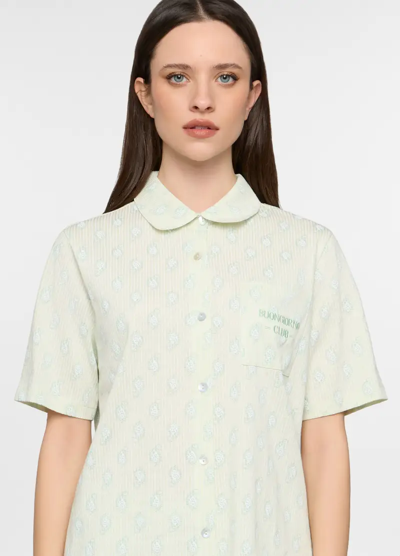 Set Pigiama Corto In Jersey Di Puro Cotone Donna, Verde chiaro miniatura 3