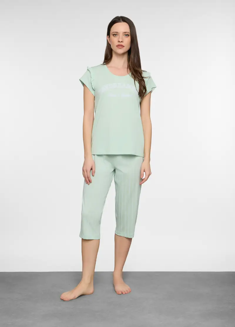 Set Pigiama Corto In Jersey Di Puro Cotone Donna, Verde chiaro