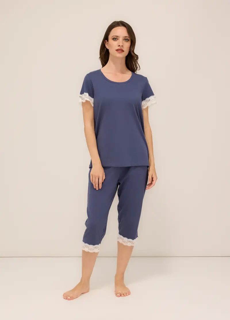 Upim, Set Pigiama Corto In Puro Cotone Donna, Blu Bluette, Taglia: S