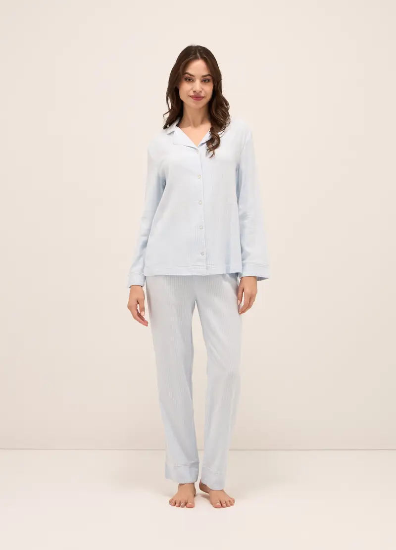 Upim, Set Pigiama In Flanella Di Misto Cotone Donna, Bianco/Azzurro, Taglia: M