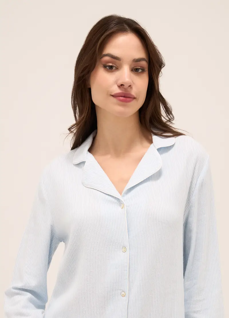 Upim, Set Pigiama In Flanella Di Misto Cotone Donna, Bianco/Azzurro, Taglia: M miniatura 2